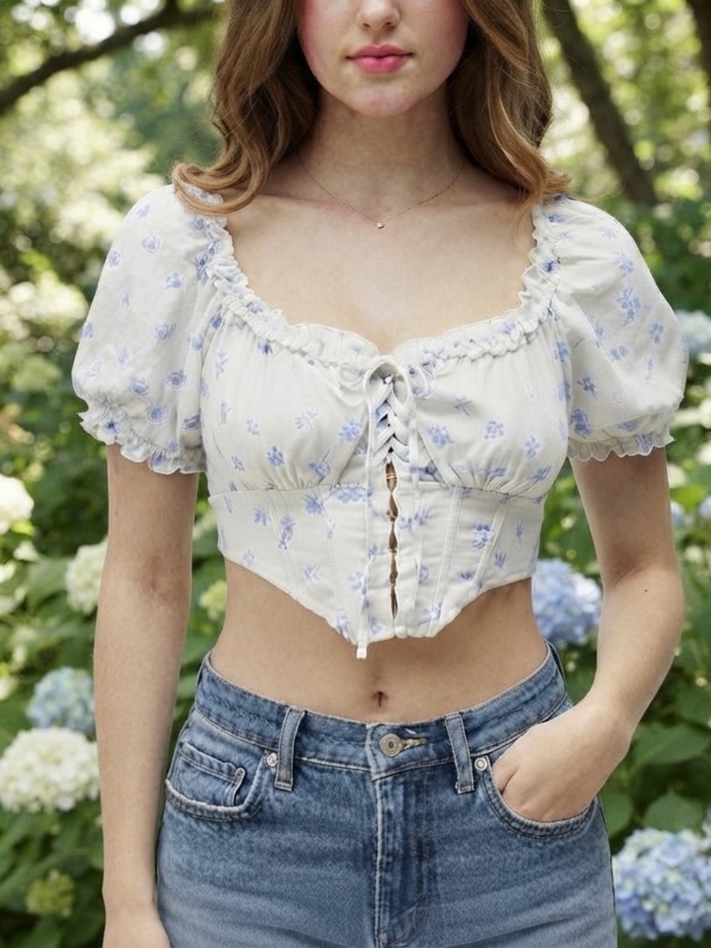 LA Hearts by PacSun Women's White and Blue Corset